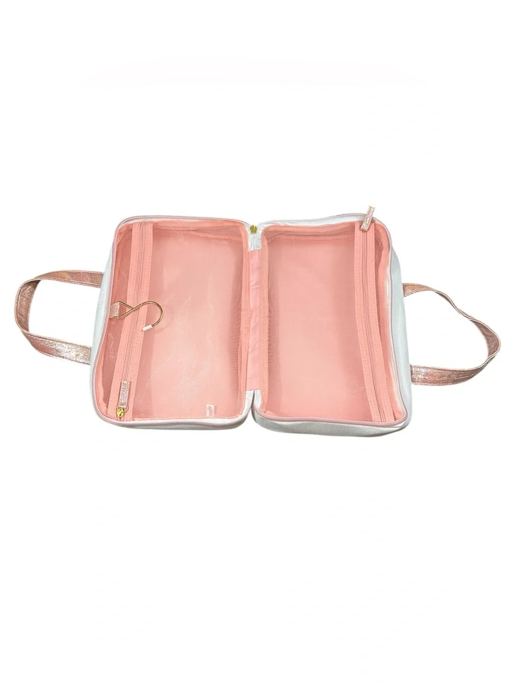 Benefit San Francisco Hello Makeup Train Case Cosmetic Travel Bag Pink & White